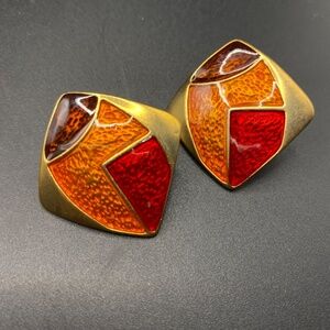 Enamel Pierced Earrings 1980's Gold Tone New On Card ReGINA COLLECTION Vintage